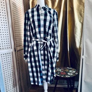 J.Crew NWT Navy blue & White Check Poplin Gingham dress with tie belt,sz 10